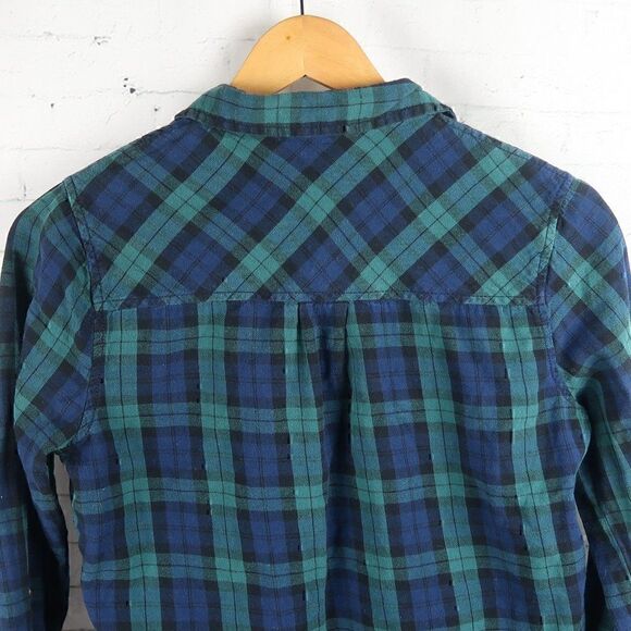 CHARLOTTE RUSSE BLUE & GREEN COTTON PLAID BUTTON DOWN LONG SLEEVE SHIRT SIZE S - Picture 8 of 9